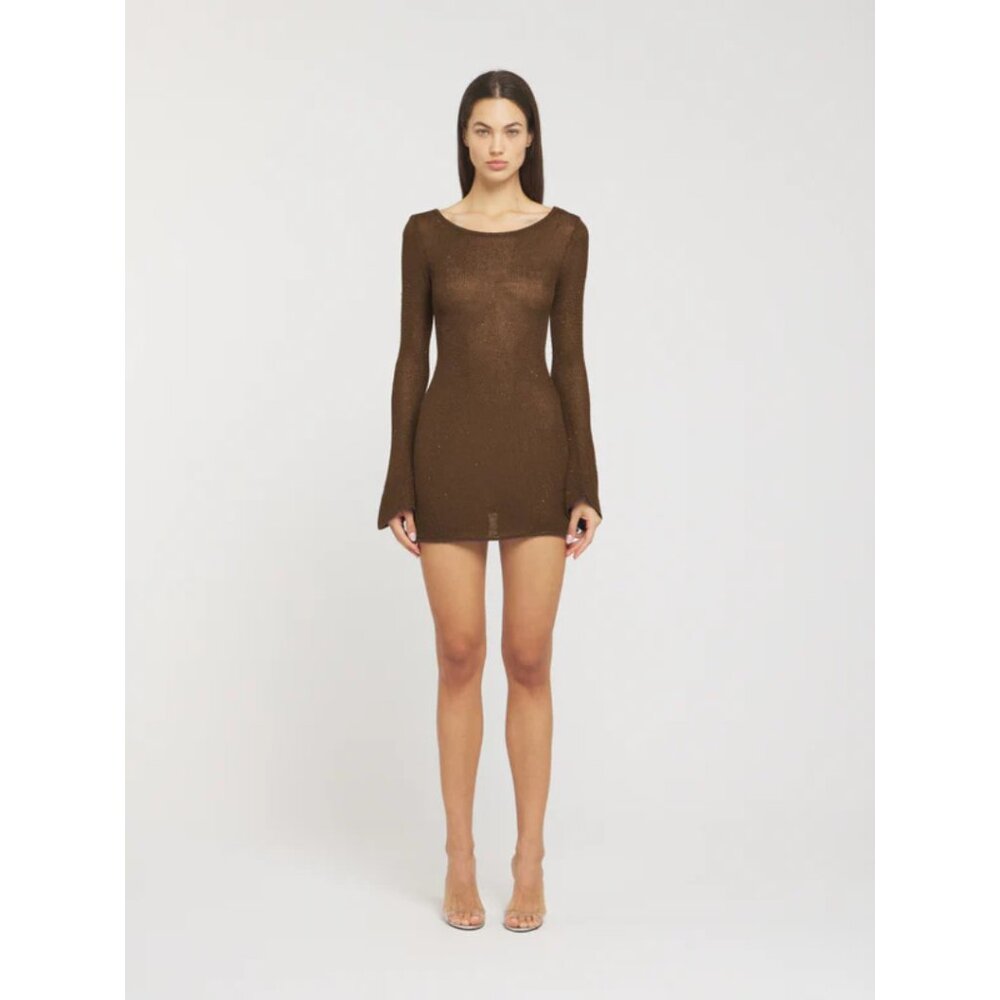 Maya Longsleeve Mini Dress - Chocolate Sequin - Medium
